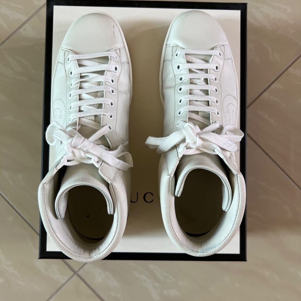#2365 Gucci Men's Perforated GG New Ace High Leather Sneakers in White size 10.5 - Picture 2 of 11